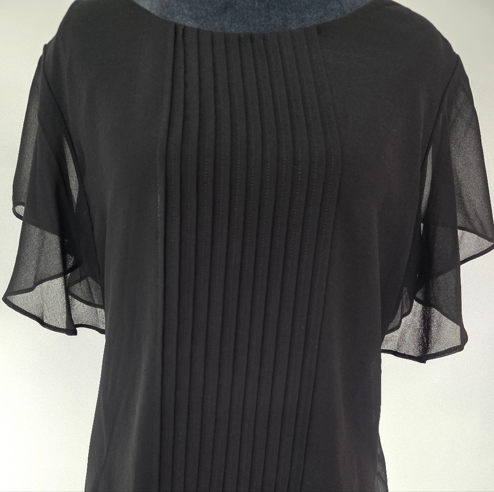 Calvin Klein Pleated Front Flutter Sleeve Blouse – Black – Size M